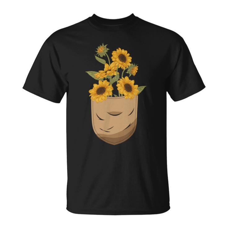 ゴッホ ひまわり ポケットアート 花柄 恋人スタイル 長袖tシャツ Tシャツ