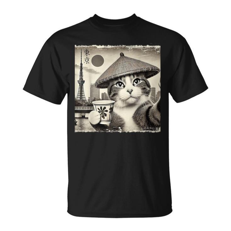 サムライ 猫 すすり茶 東京タワー 和 Tシャツ