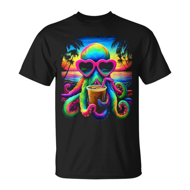 サングラス アイスコーヒー ビーチ 夏 トロピカル タコ Tシャツ