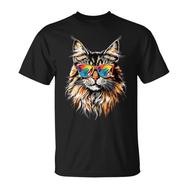 サングラスをかけたメインクーン猫 かわいいメインクーン猫 Tシャツ