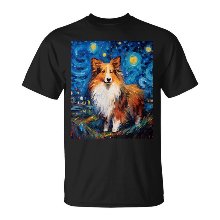 シュールな星月夜シェルティドッグ Tシャツ