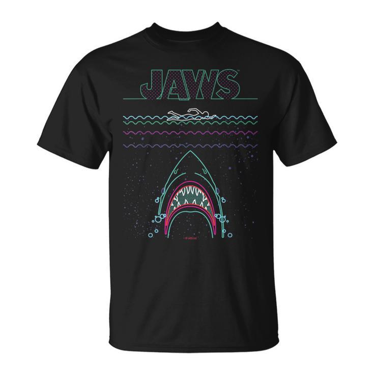 ジョーズ ネオンシャークアタックサーファーアートワーク Tシャツ