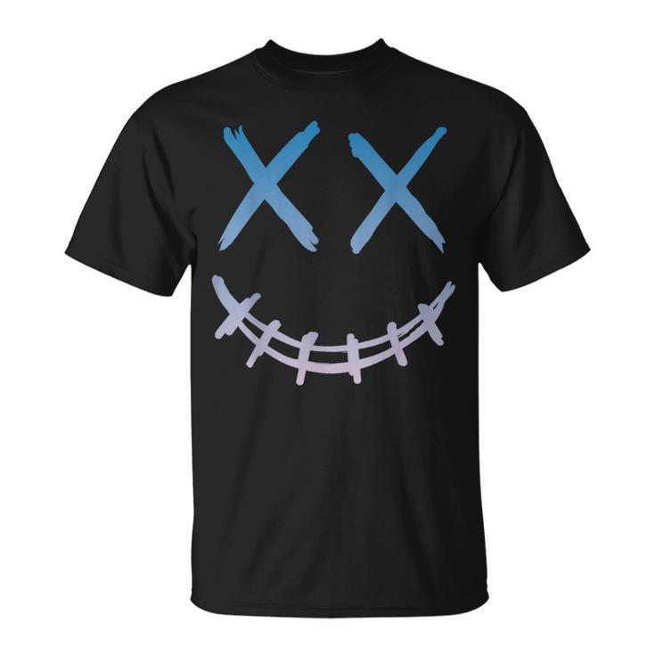 スマイル Xx バツの目 バッテン ストリート 原宿系 地雷 ブルーグラデーション ロック おしゃれ かっこいい Tシャツ