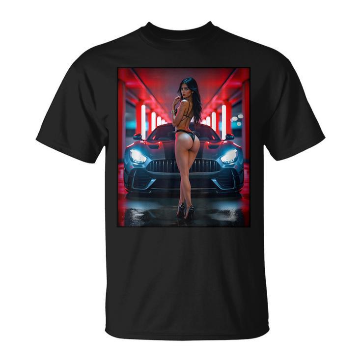 セクシーガールグラフィックtシャツ セクシービキニモデル&エキゾチックカー Tシャツ