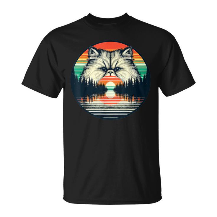 チンチラ ペルシャ猫 夕日 レトロスタイル ヴィンテージ 80年代 70年代 Tシャツ