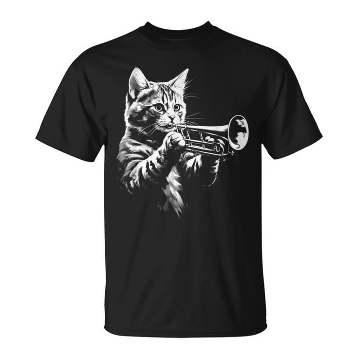 トランペットを奏でる猫 ヴィンテージ ジャズ ミュージシャン トランペッター Tシャツ