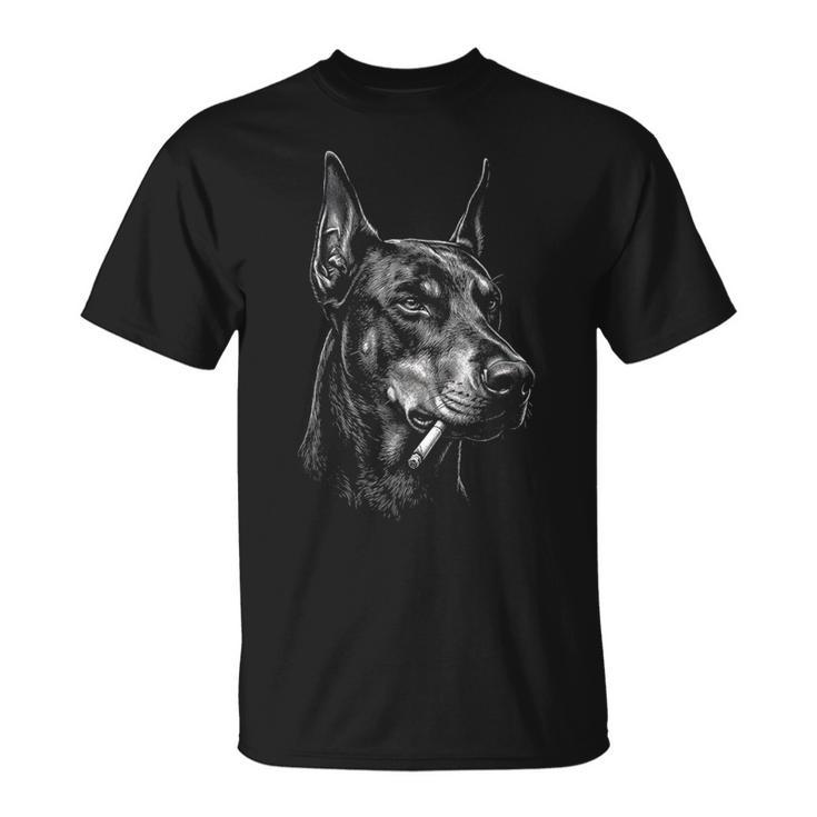 ドーベルマン 喫煙 タバコ 犬 ヴィンテージ ドーベルマン 面白い ミーム Tシャツ