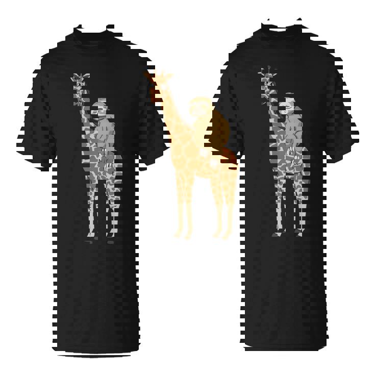 ナマケモノ キリン 面白い 怠惰なナマケモノ 動物 乗る キリン 長袖tシャツ Tシャツ