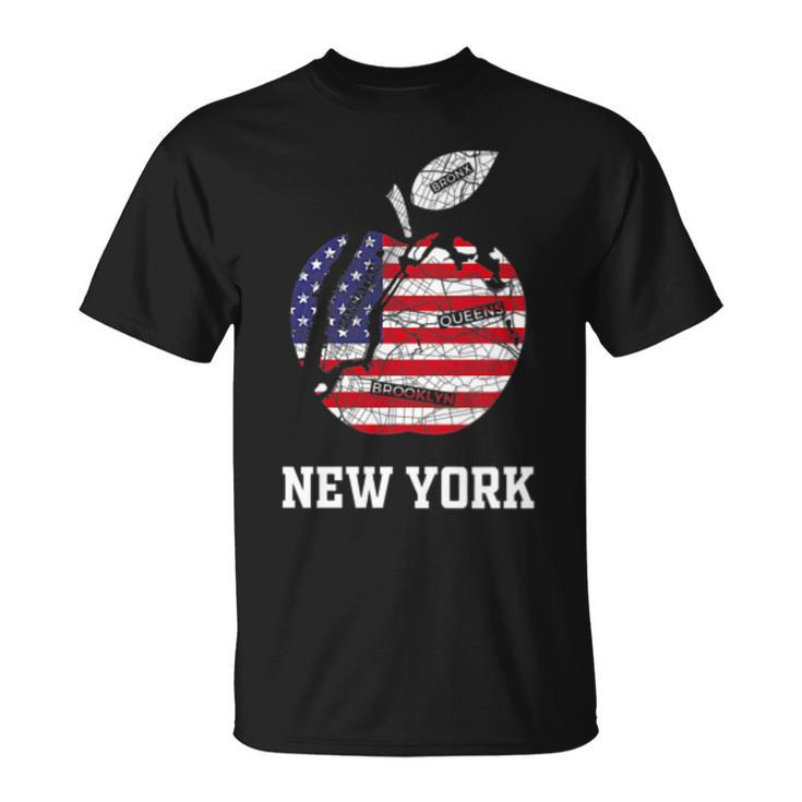 ニューヨーク市 ビッグアップル グラフィック アメリカ国旗付き Tシャツ