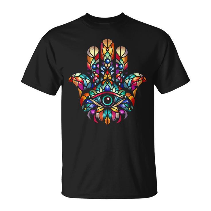 ハムサ カムサ シンボル ステンドグラス アートスタイル クリスマス Tシャツ