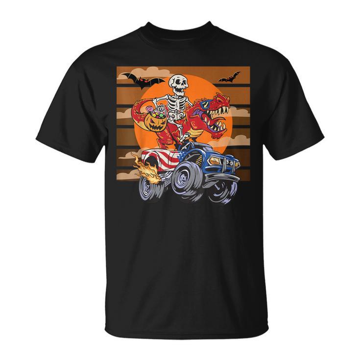 ハロウィーン スケルトン ライディング モンスタートラック トリックオア トリート パーティー Tシャツ