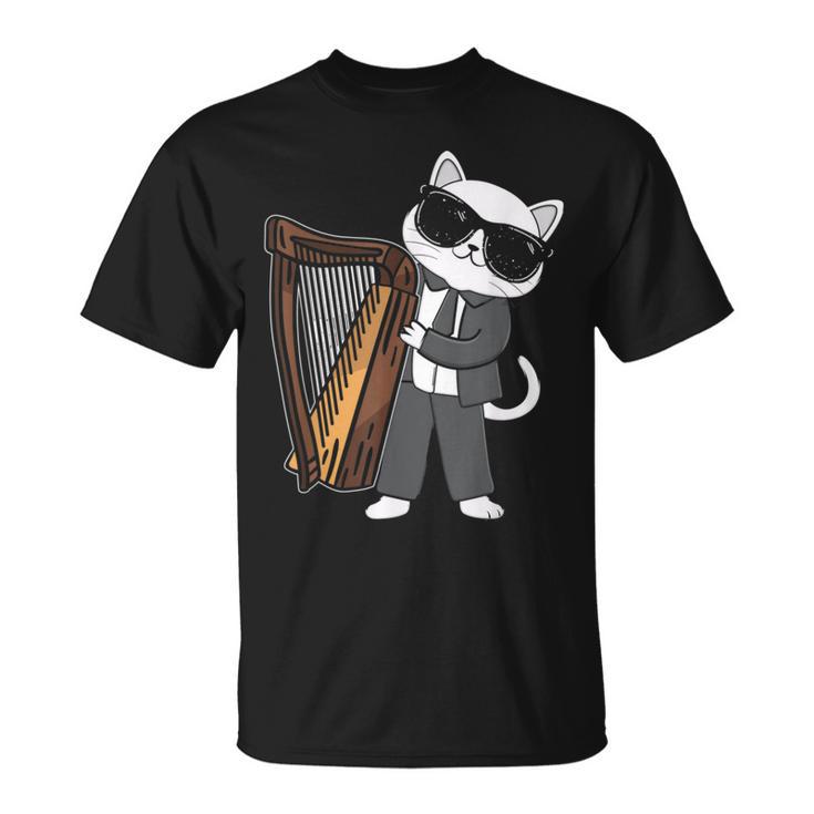 ハープを演奏する猫 音楽愛好家 音楽プレーヤー エキスパート ミュージシャン Tシャツ