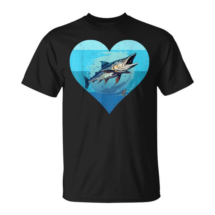 バラクーダ レトロ ハート バラクーダ 釣り 海水魚好き Tシャツ