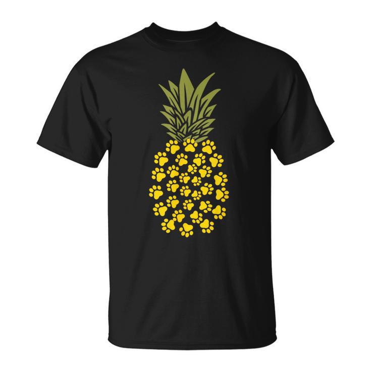 パイナップル猫の肉球プリント Tシャツ