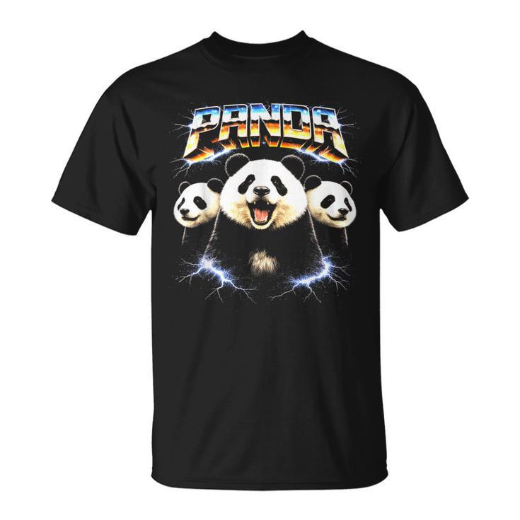 パンダ ヘヴィメタル 80年代 ロックミュージック メタルヘッド エレキギター Tシャツ