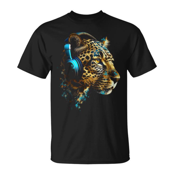 ヒョウ音楽 – 動物愛好家アートヘッドフォン アニマルレオパード Tシャツ