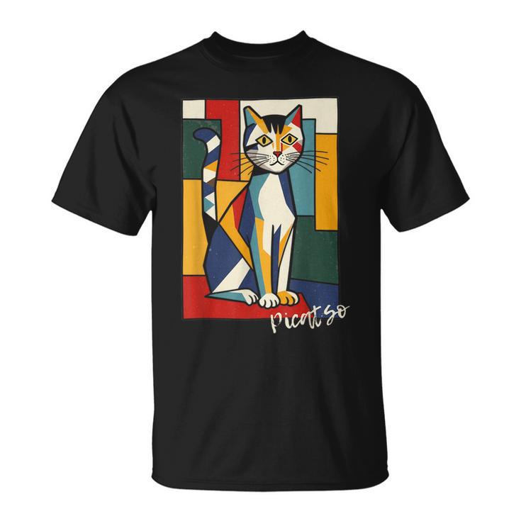 ピカソ猫 – ヴィンテージキュビズムアート風デザイン Tシャツ