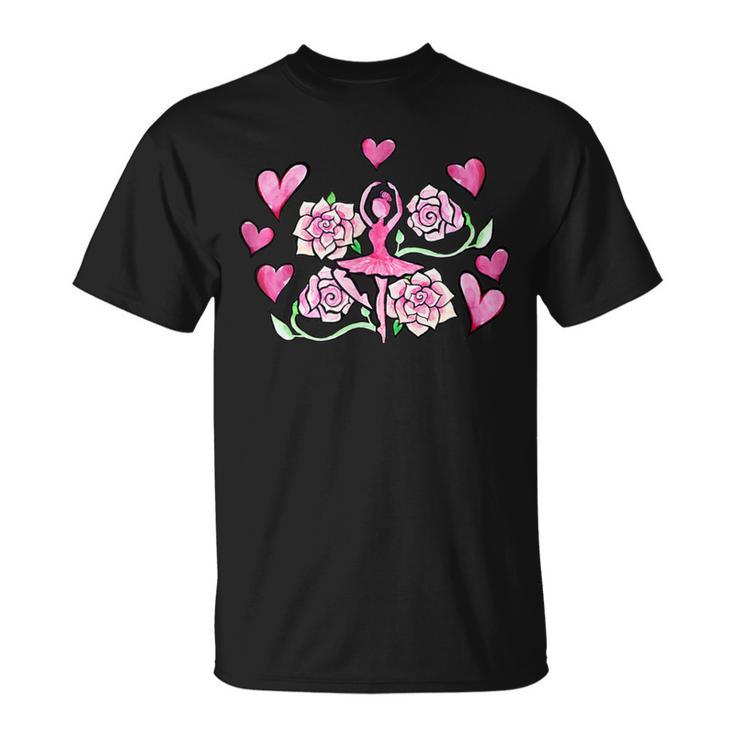 ピンクローズのバレリーナ バレエ Tシャツ