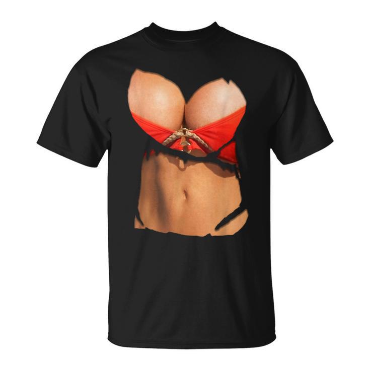 ファニーフェイクビキニボディとおっぱいコスチュームtシャツ Tシャツ