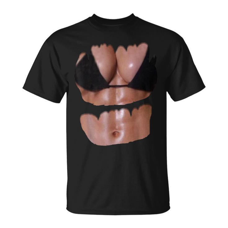 フェイク 腹筋 面白い ビキニ ボディ マッスル 6パック 3D Tシャツ