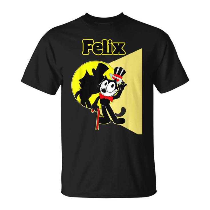 フェリックスブラックキャット漫画シルクハット＆ブロードウェイステージ＆スポットライト Tシャツ