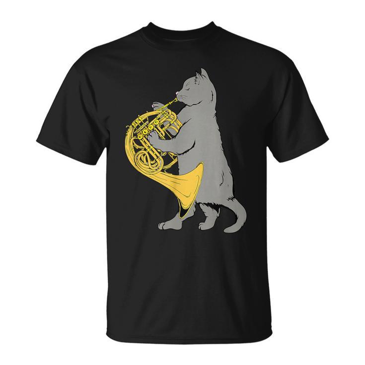 フレンチホルンを弾く猫 クール ミュージシャン オーケストラ Tシャツ
