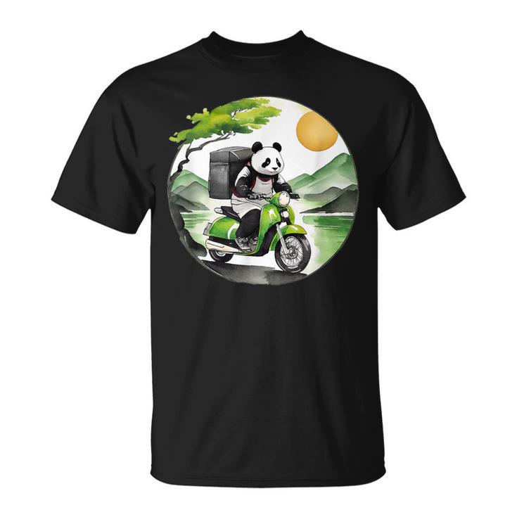 フードデリバリー パンダ おもしろ デリバリースタッフ 配達員 出前 和風 動物 Tシャツ