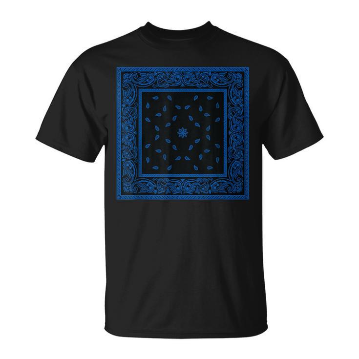 メンズ ブラックブルーバンダナプリントtシャツ ロイヤルブルーペイズリー柄 Tシャツ