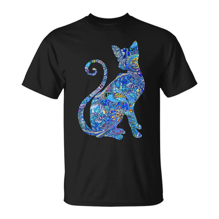 ブルー ペイズリーキャット Tシャツ