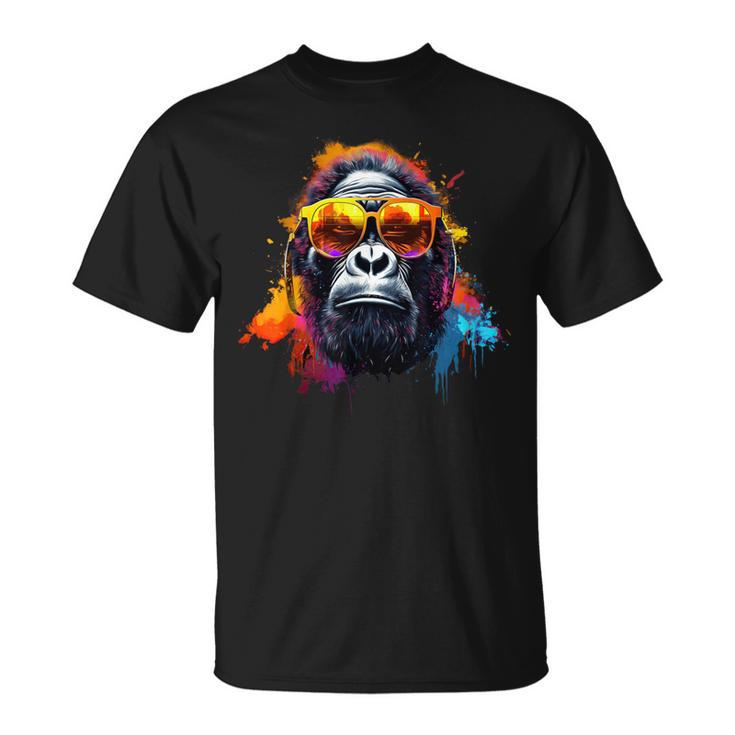 ヘッドフォンとサングラスをかけたdjモンキー音楽パーティーモンキー Tシャツ
