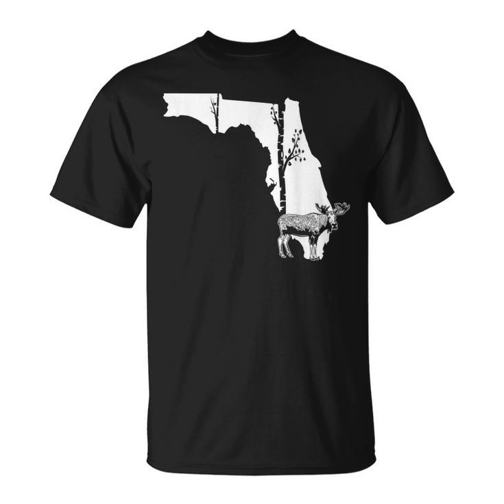 ヘラジカ狩り フロリダの地図 森のアート ハンター Tシャツ