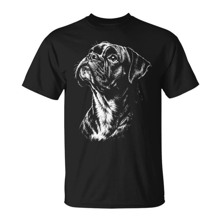 ボクサー 犬 ポートレート 白黒 Tシャツ