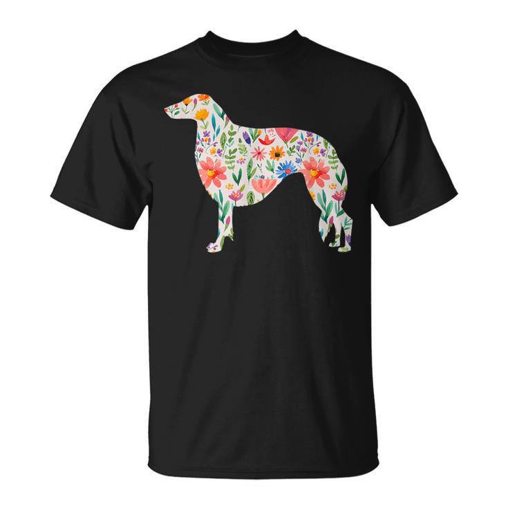ボルゾイ水彩フラワーデザイン Tシャツ