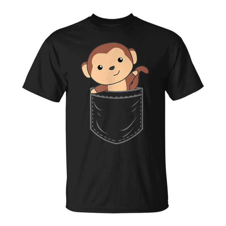 ポケットに入った猿 胸ポケットにかわいい猿 かわいい猿 Tシャツ