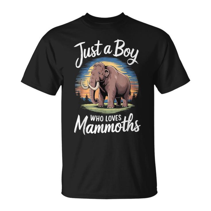 マンモスが大好きな少年 アイスアニマルファン キッズマンモス Tシャツ