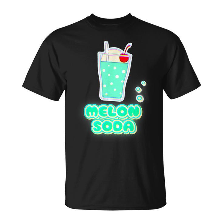 メロンソーダ／クリームソーダ 夏 （デリシャス スイーツ）昭和レトロ ポップ 80S かわいい イラスト Tシャツ