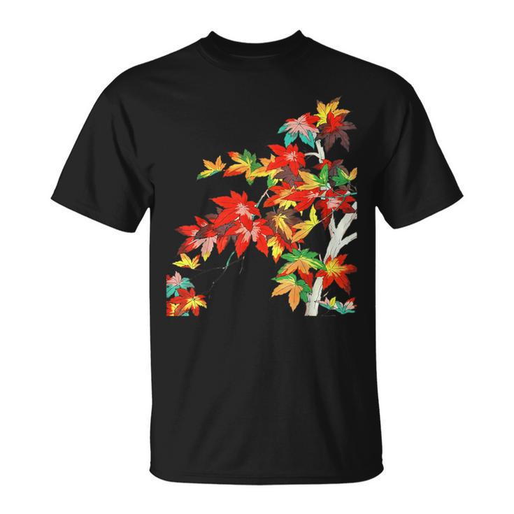 メープルの葉 秋 紅葉 日本美術 花の絵 花 日本画 新版画 Tシャツ