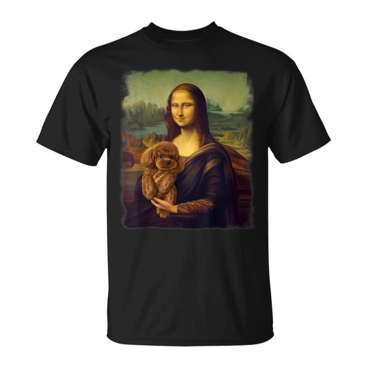 モナリザ プードルを抱く かわいい犬のアート パロディ絵画 Tシャツ