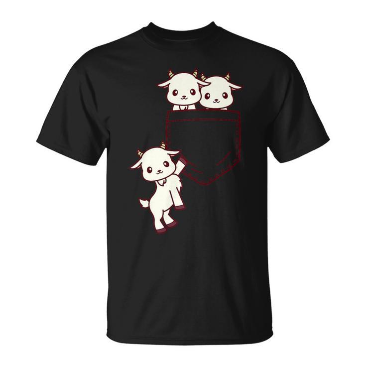 ヤギ好きの方へ かわいいかわいい赤ちゃんヤギのポケット付き Tシャツ