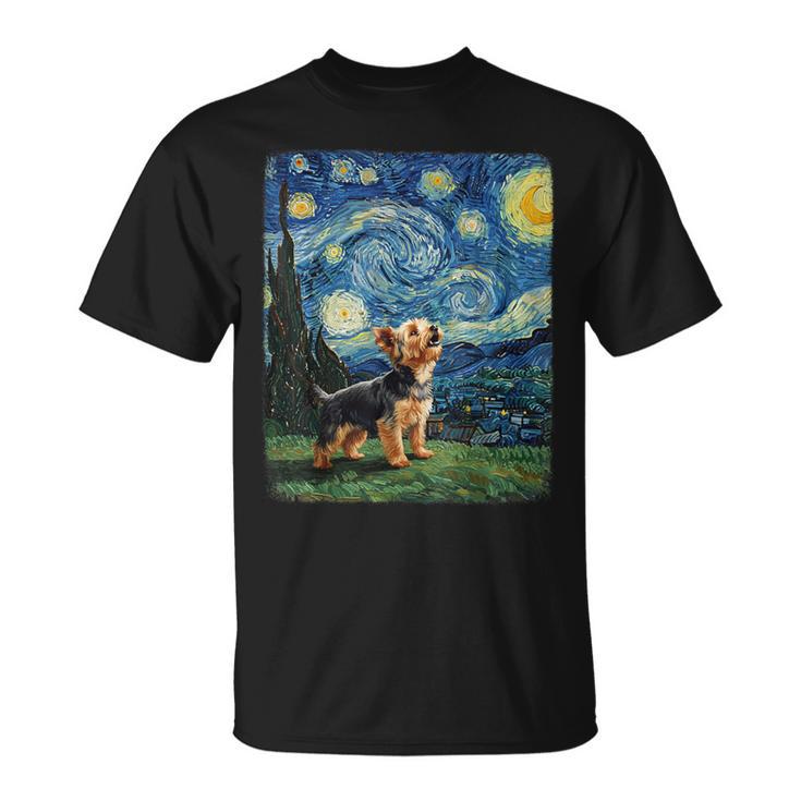 ヨークシャーテリア ハウリングムーン 星月夜 ゴッホ 面白い Tシャツ