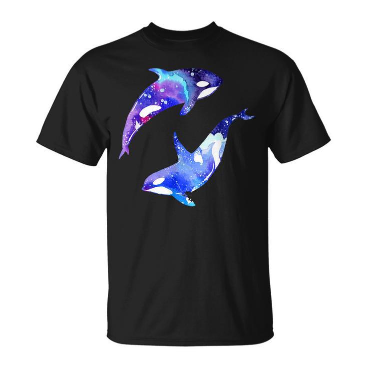 ラブリーなシャチのカップル陰陽スイムアートデザイン Tシャツ