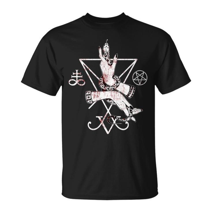 ルシファーの悪魔の紋章 五芒星とリヴァアタン十字架 長袖tシャツ Tシャツ