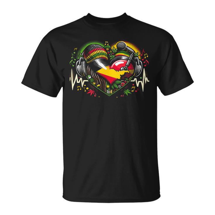 レゲエ 音楽愛好家 音楽 ハート ハートビート ジャマイカ音楽 Tシャツ