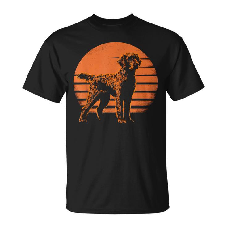 レトロ デザイン カーリー コーテッド レトリバー犬 Tシャツ
