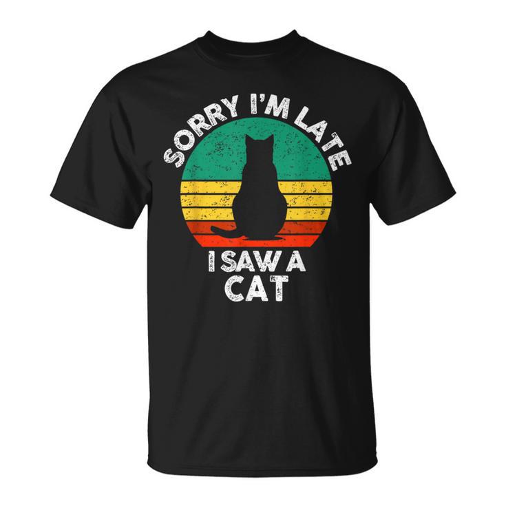 レトロ ヴィンテージorry I'm Late Iaw A Cat かわいい 猫好き Tシャツ