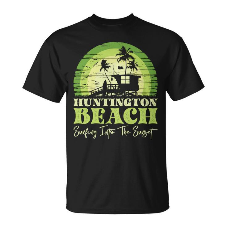 レトロなハンティントンビーチサンセットサーフシーン 長袖tシャツ Tシャツ
