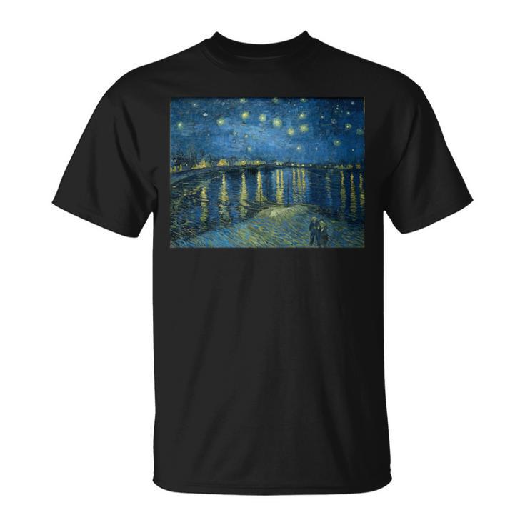 ヴィンセント・ファン・ゴッホによるローヌの星月夜 長袖tシャツ Tシャツ