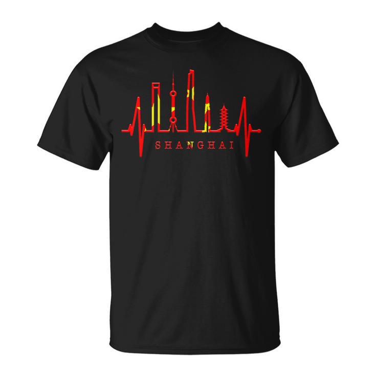 上海スカイライン ハートビート 中国 上海大好きi Lovehanghai China Tシャツ
