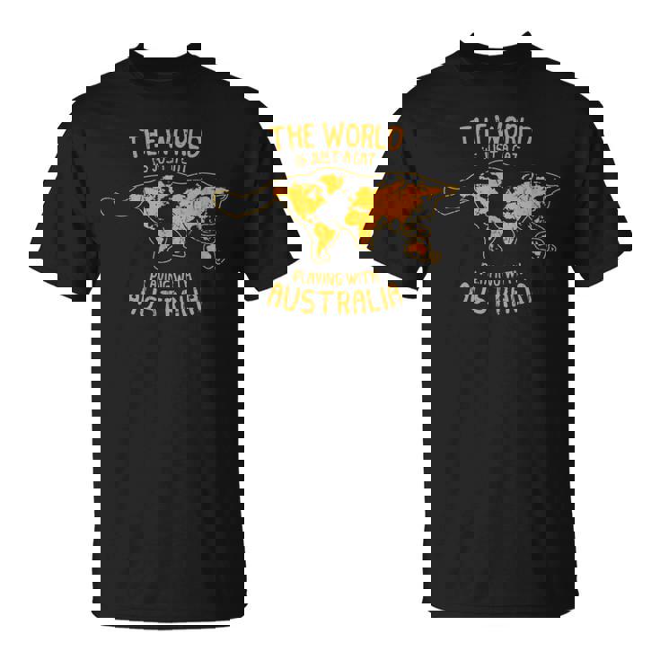 世界はオーストラリア オーストラリアで遊ぶ猫 Tシャツ