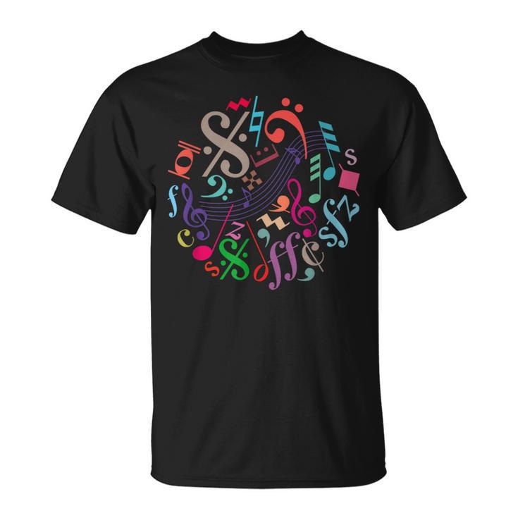 丸い色の音符、記号、サイン、ミュージシャン Tシャツ